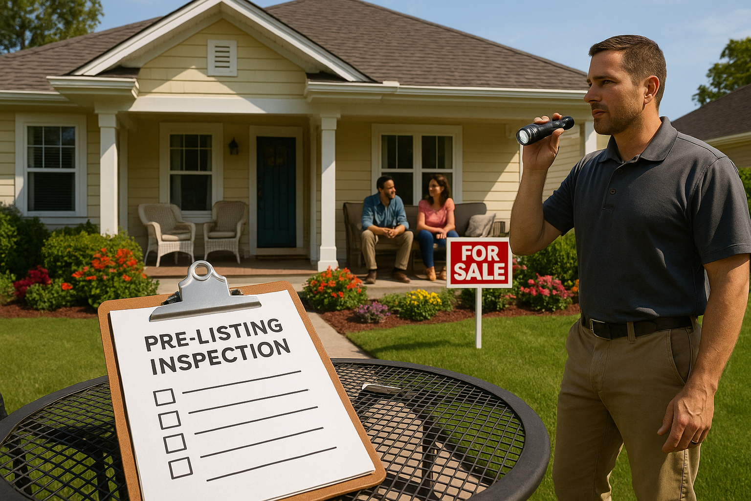 home inspector performing pre-listing inspection on a cozy home